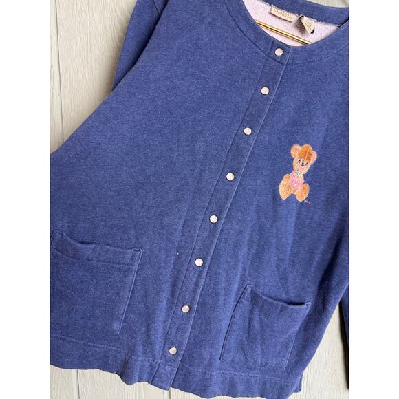 Vintage 90s Teddy Bear Fleece-Lined Cardigan Cozy 90s Snap Button Sweater LG - Picture 3 of 6